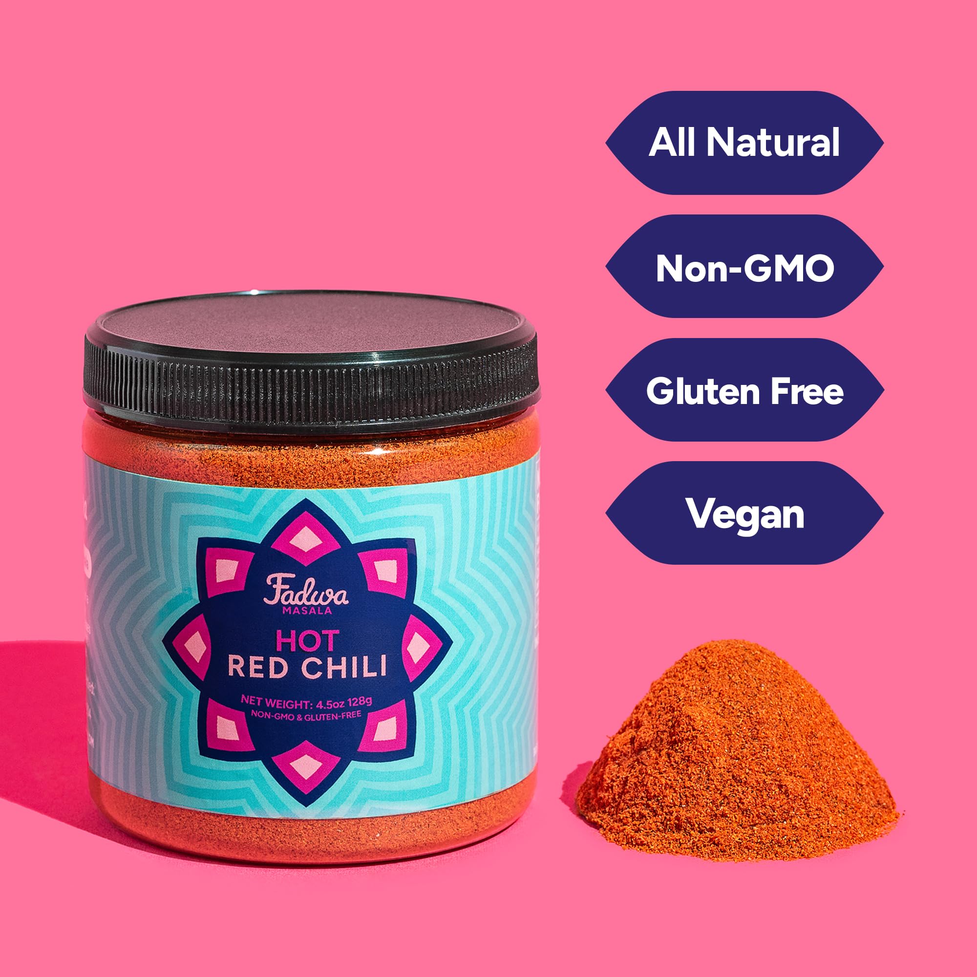 Fadwa Masala Hot Red Chili Powder - 4.5 oz Jar, Authentic Desi Spices for Pakistani & Indian Cooking - No Artificial Ingredients - Gluten Free
