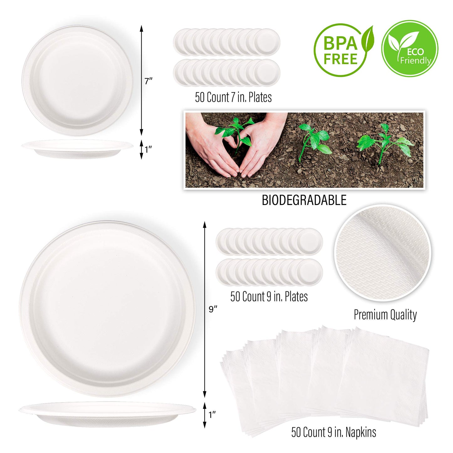 EPIQUEONE Disposable Paper Plates & Utensils Set (350-Piece) - White Tableware with Plates, Forks & Spoons -Microwave & Freezer Safe - Bulk Party