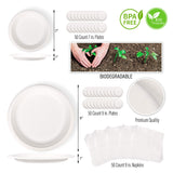 EPIQUEONE Disposable Paper Plates & Utensils Set (350-Piece) - White Tableware with Plates, Forks & Spoons -Microwave & Freezer Safe - Bulk Party