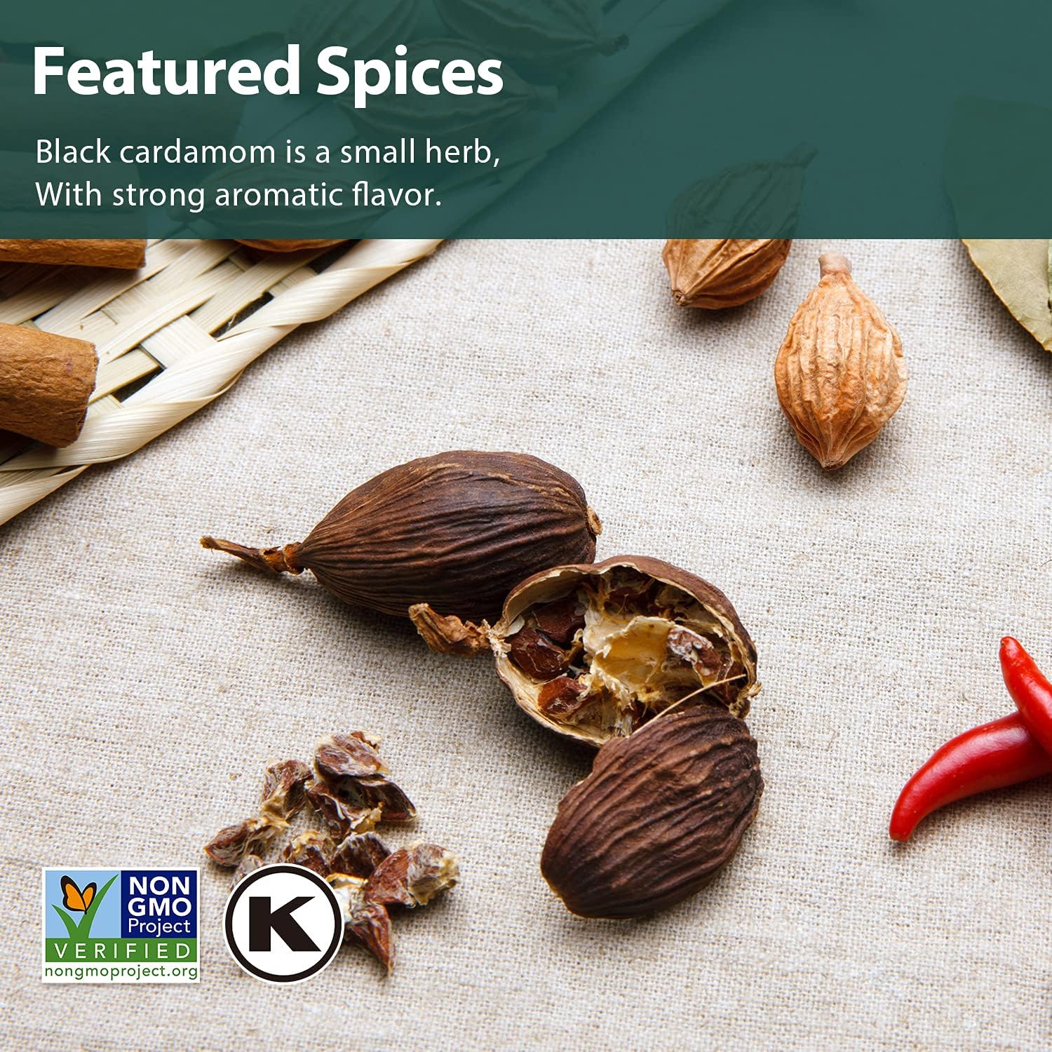 Soeos Black Cardamom Pods, 6 Ounces, NON GMO Verified, Kosher, Smoky Flavor, Freshly Dried Cardamom Seeds, Perfect for Asian and India Cooking Spice