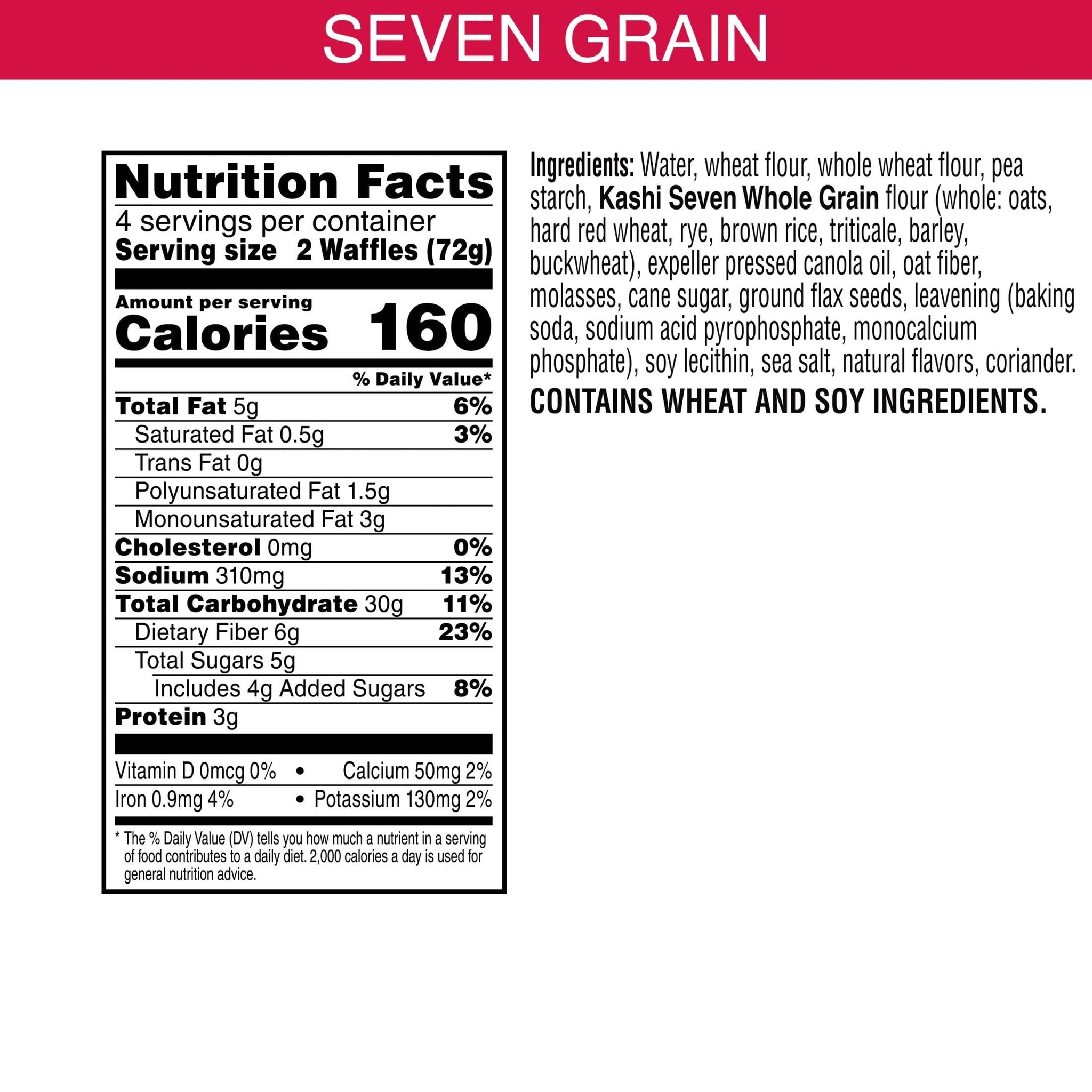 Kashi Frozen Waffles, Vegan, Frozen Breakfast for Kids, Seven Grain, 10.1oz Box (8 Waffles)