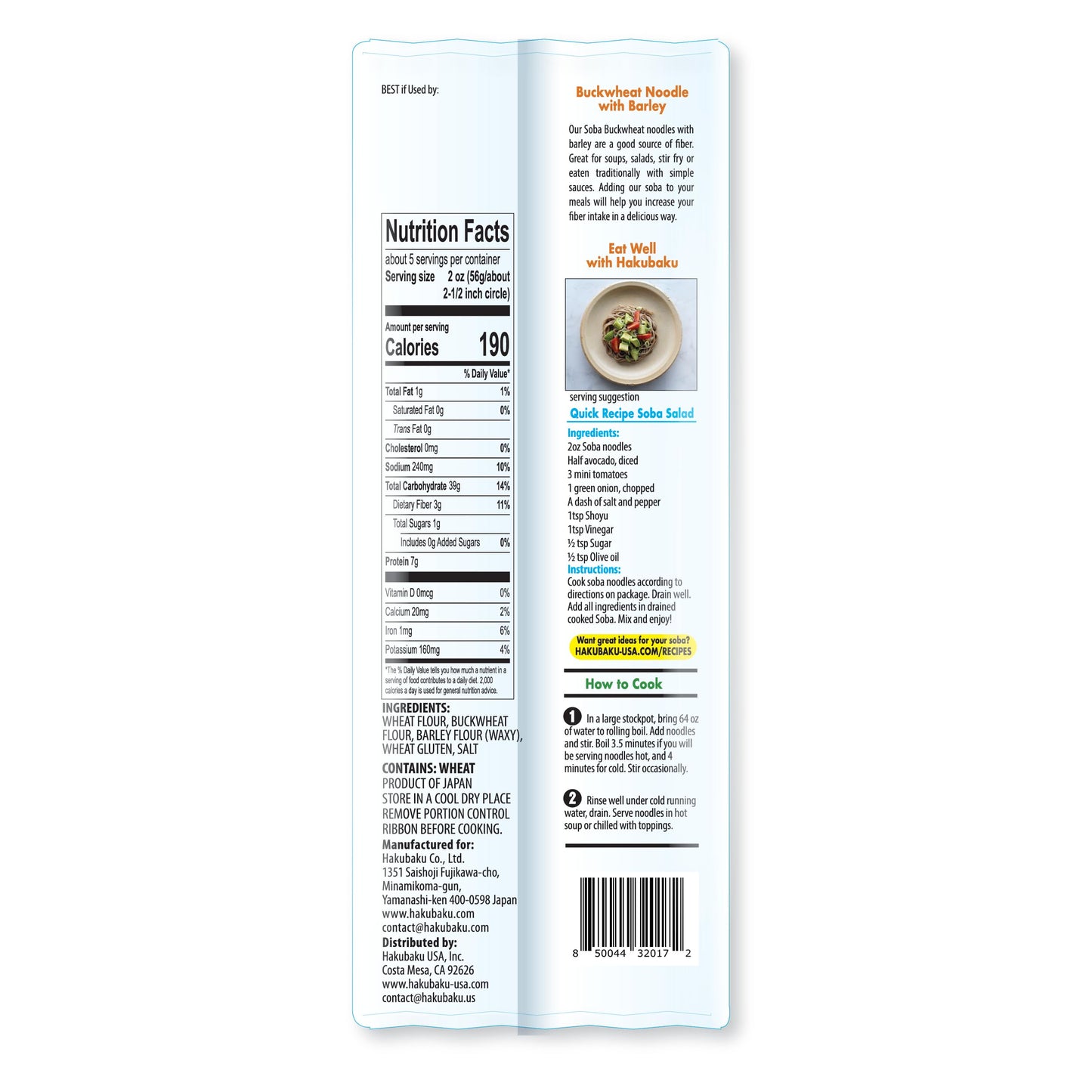 Hakubaku SOBA BUCKWHEAT NOODLES with barley 9.5 oz 3-PACK