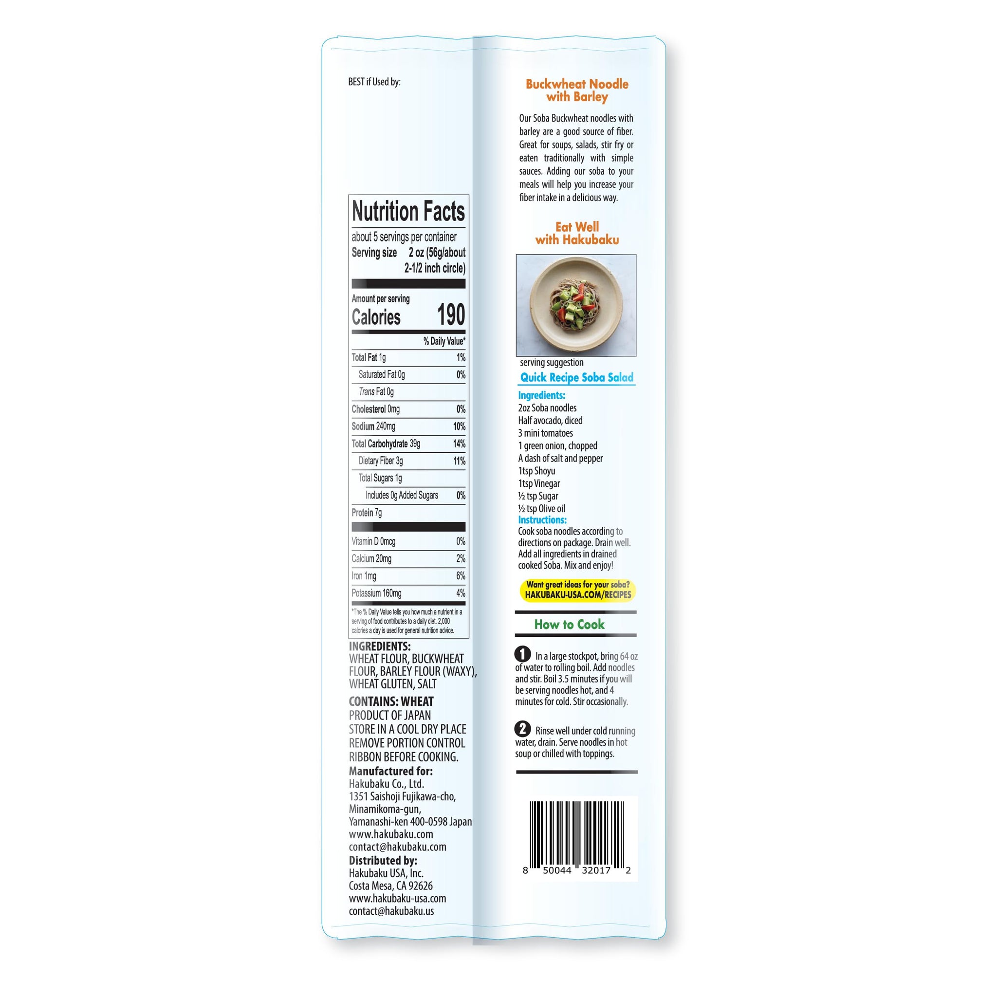 Hakubaku SOBA BUCKWHEAT NOODLES with barley 9.5 oz 3-PACK