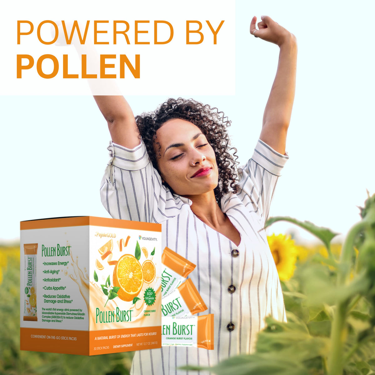 Youngevity ProJoba Pollen Burst Natural Energy Drink Mix, 30 Sticks, 2 Pack