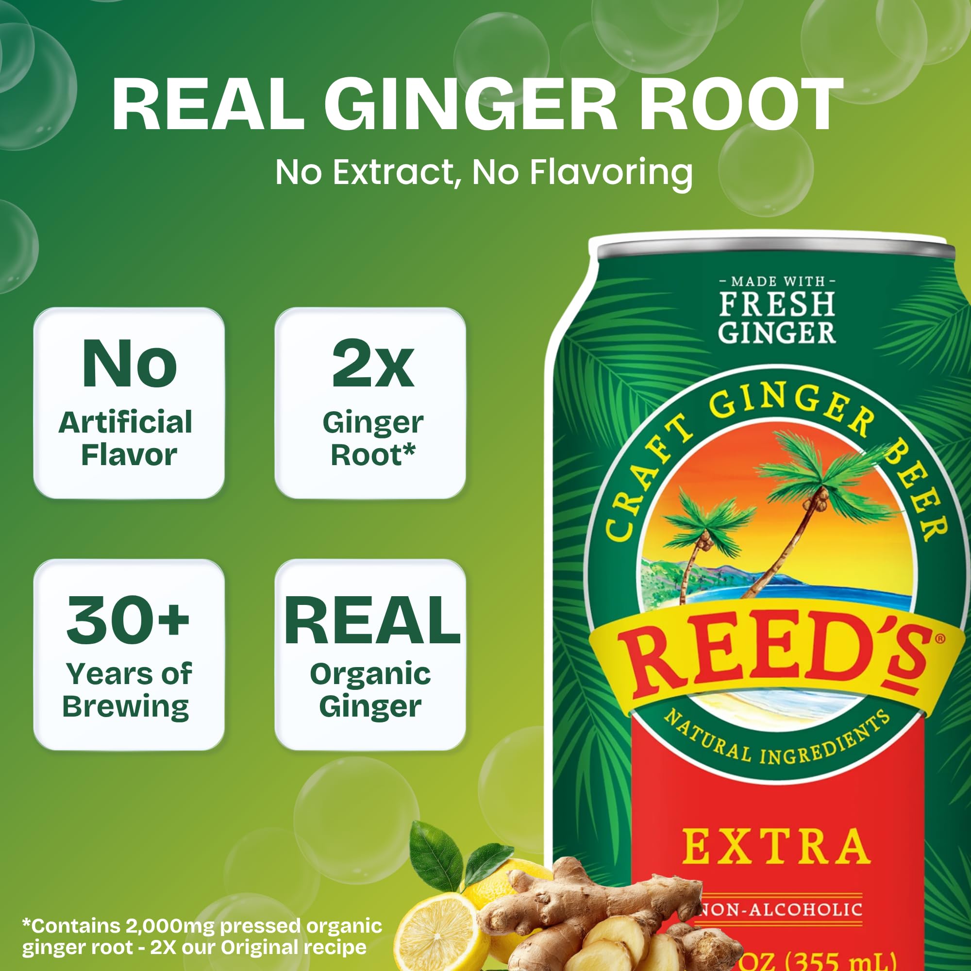 Reed's Extra Ginger Beer, Pack of 4 (12 fl oz Can each) - Non-Alcoholic Jamaican Real Sugar Brew Made w/ Fresh Organic Ginger Root - Ideal for Moscow