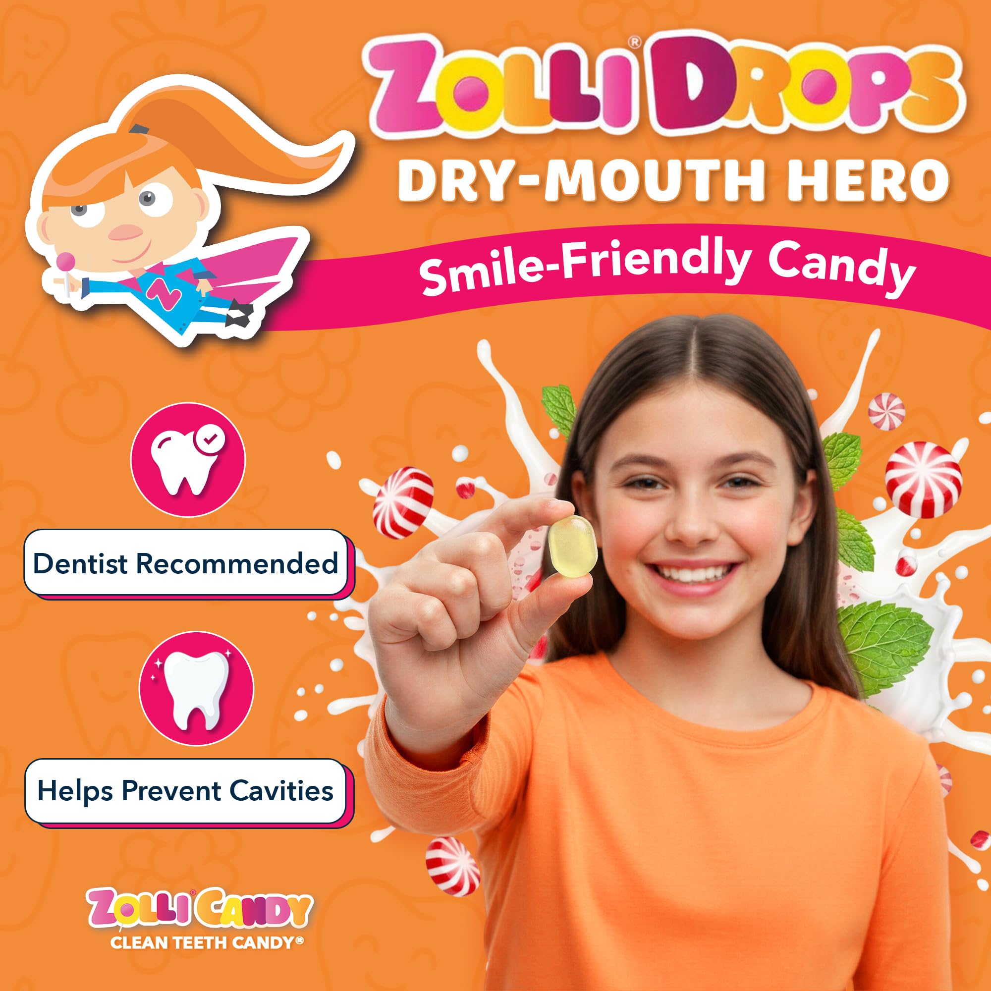 Zolli Drops Sugar Free Candy with Xylitol, Dye-Free Lollipops - Keto & Diabetic-Friendly, Dentist-Approved Treats for Kids(Peppermint, 3 oz)