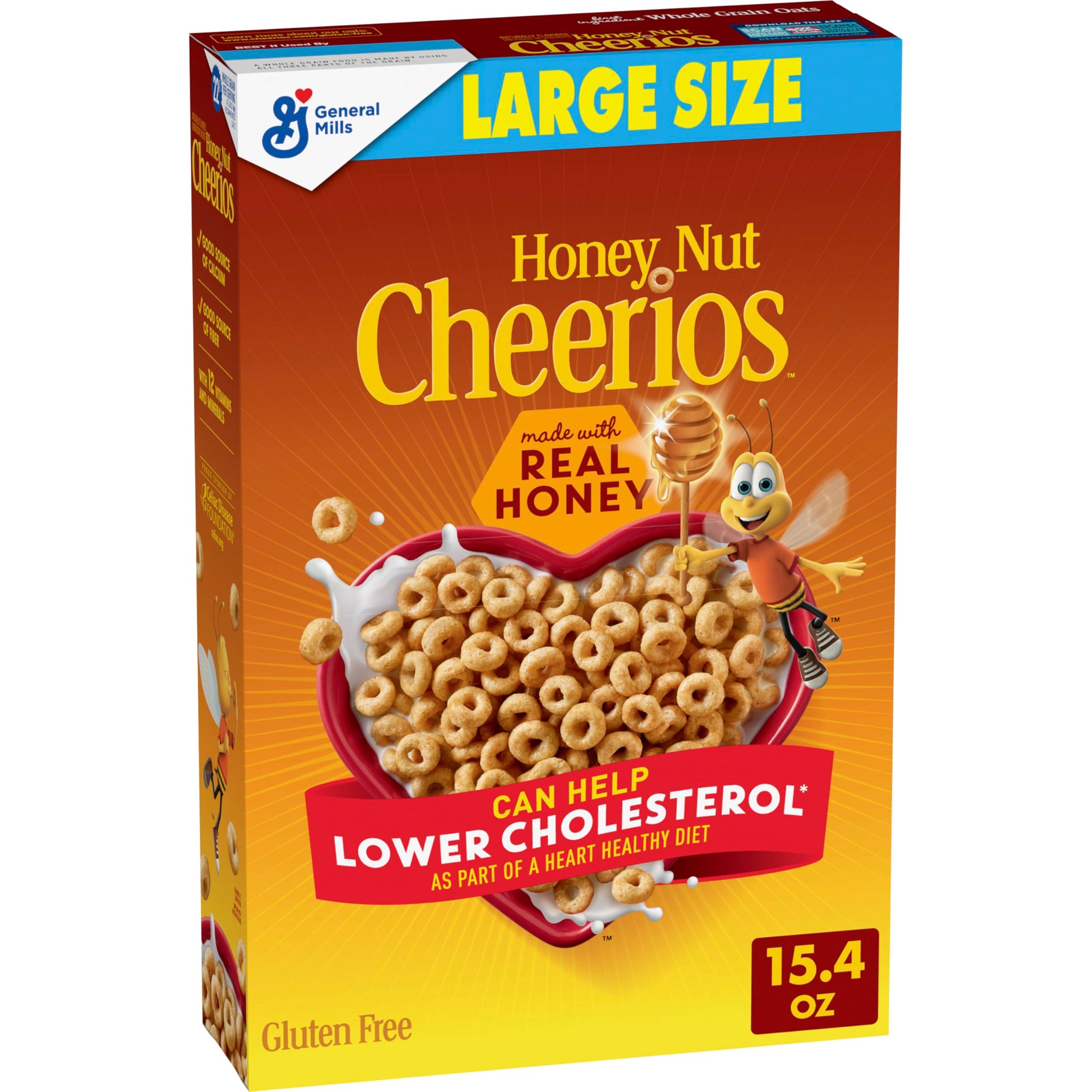 Honey Nut Cheerios, Heart Healthy Gluten Free Breakfast Cereal with Whole Grain Oats, Large Size, 15.4 oz