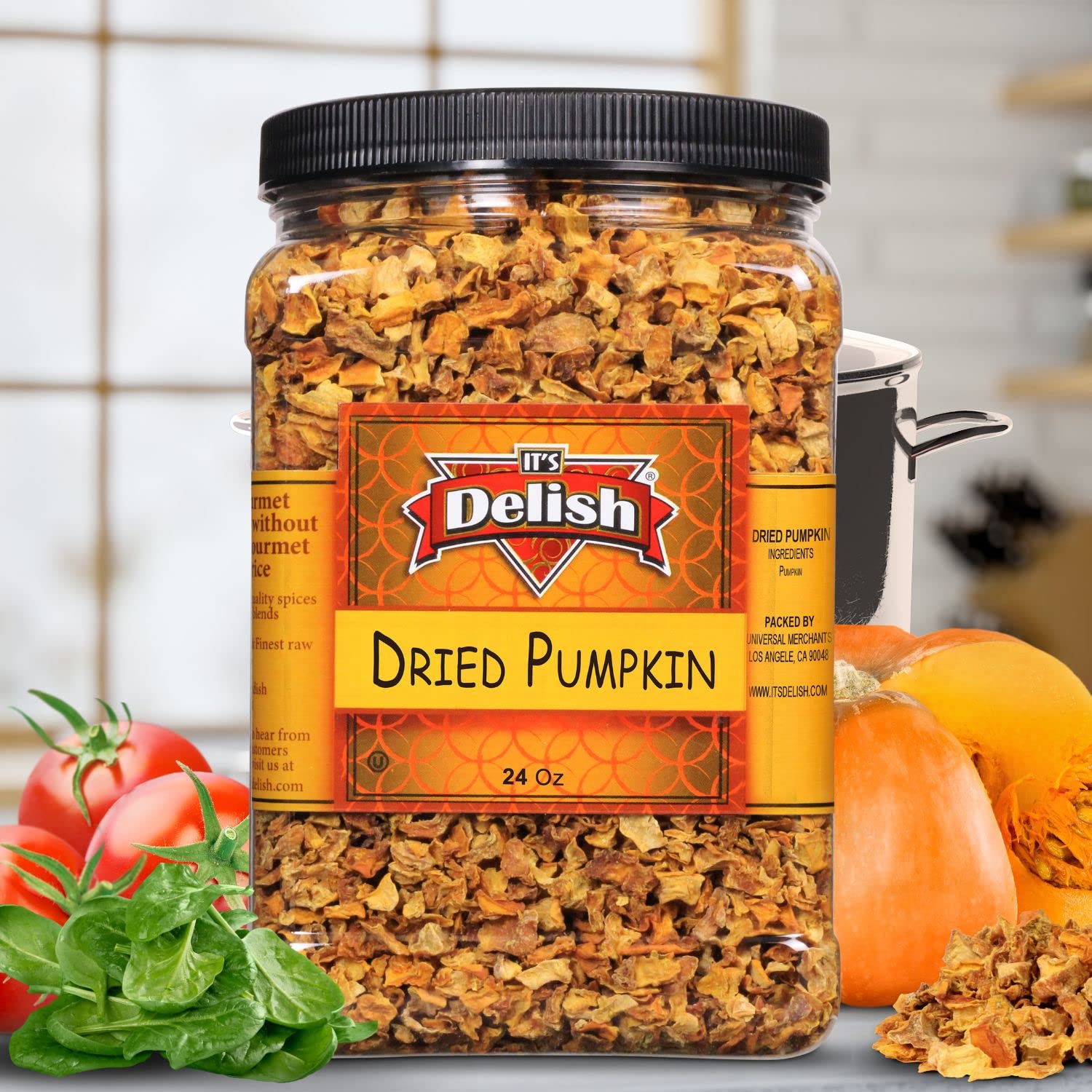 Dried Pumpkin Pieces by Its Delish, 24 OZ Jumbo Container | Gourmet Dehydrated Chopped Pumpkin Dices for Healthy Cooking & Baking Vegetable Soup