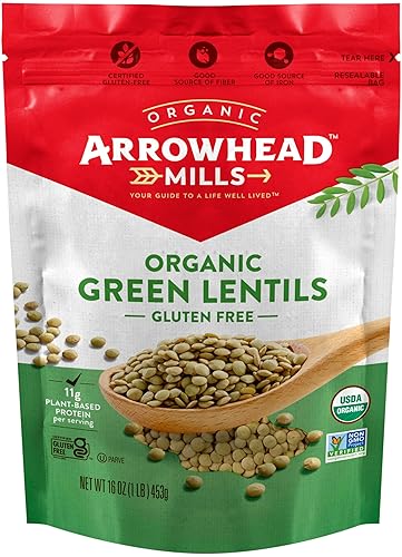 Arrowhead Mills Organic Green Lentils, 16 oz Bag (Pack of 6)