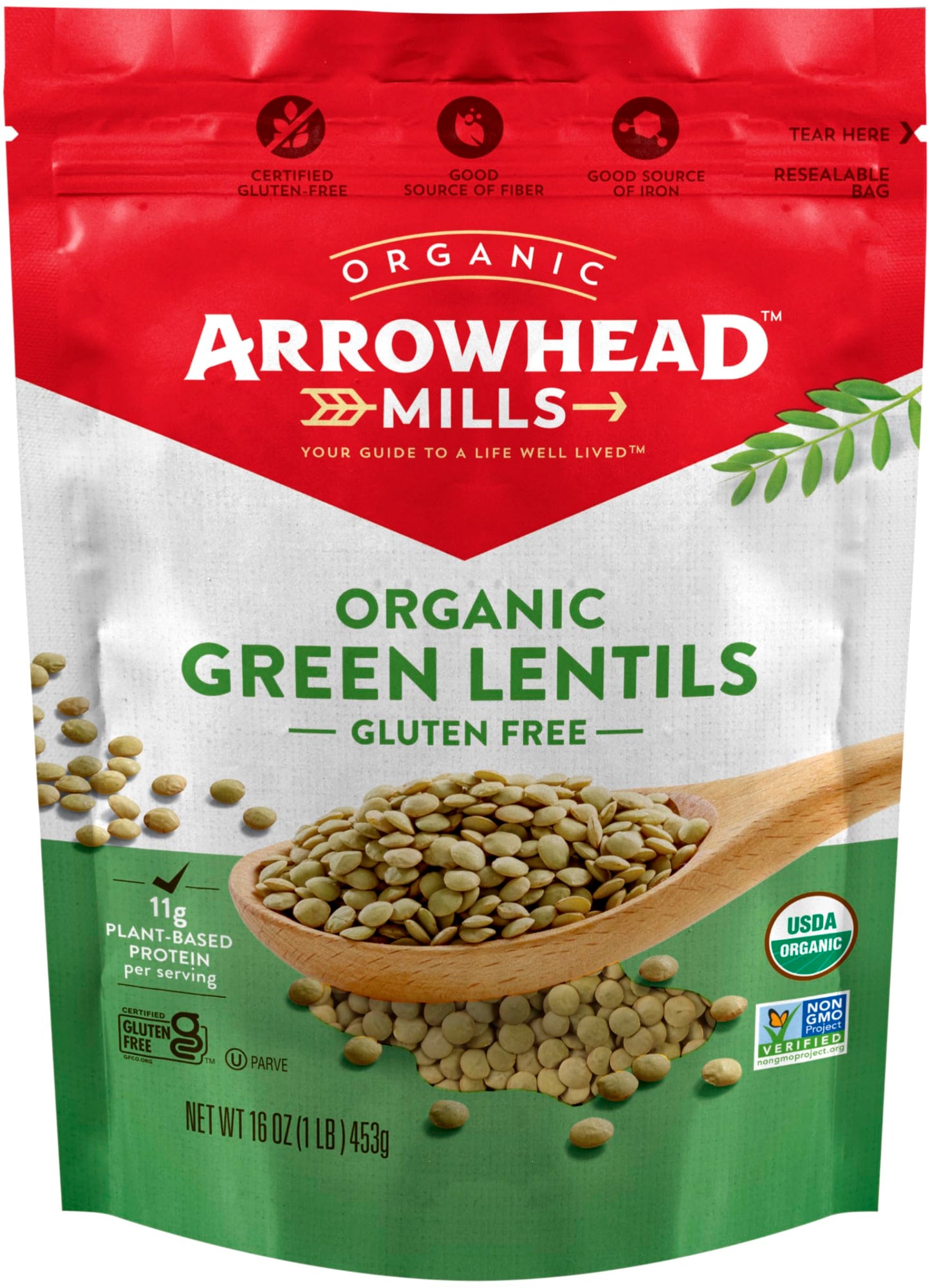 Arrowhead Mills Organic Green Lentils, 16 oz Bag