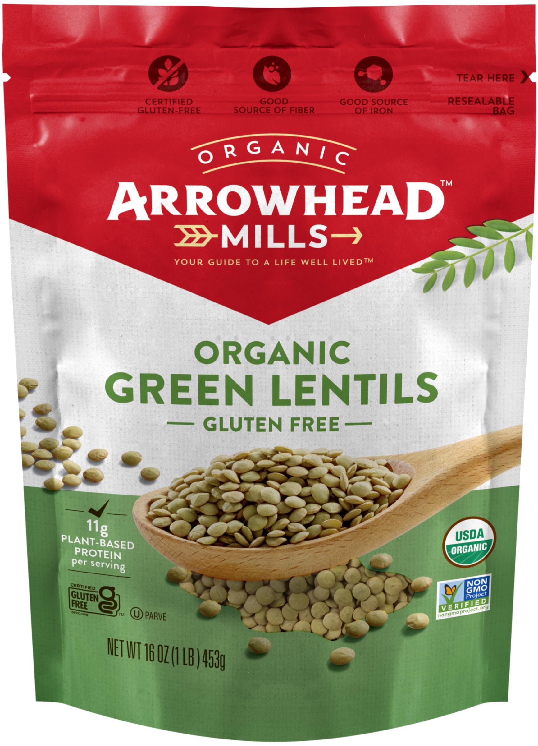 Arrowhead Mills Organic Green Lentils, 16 oz Bag
