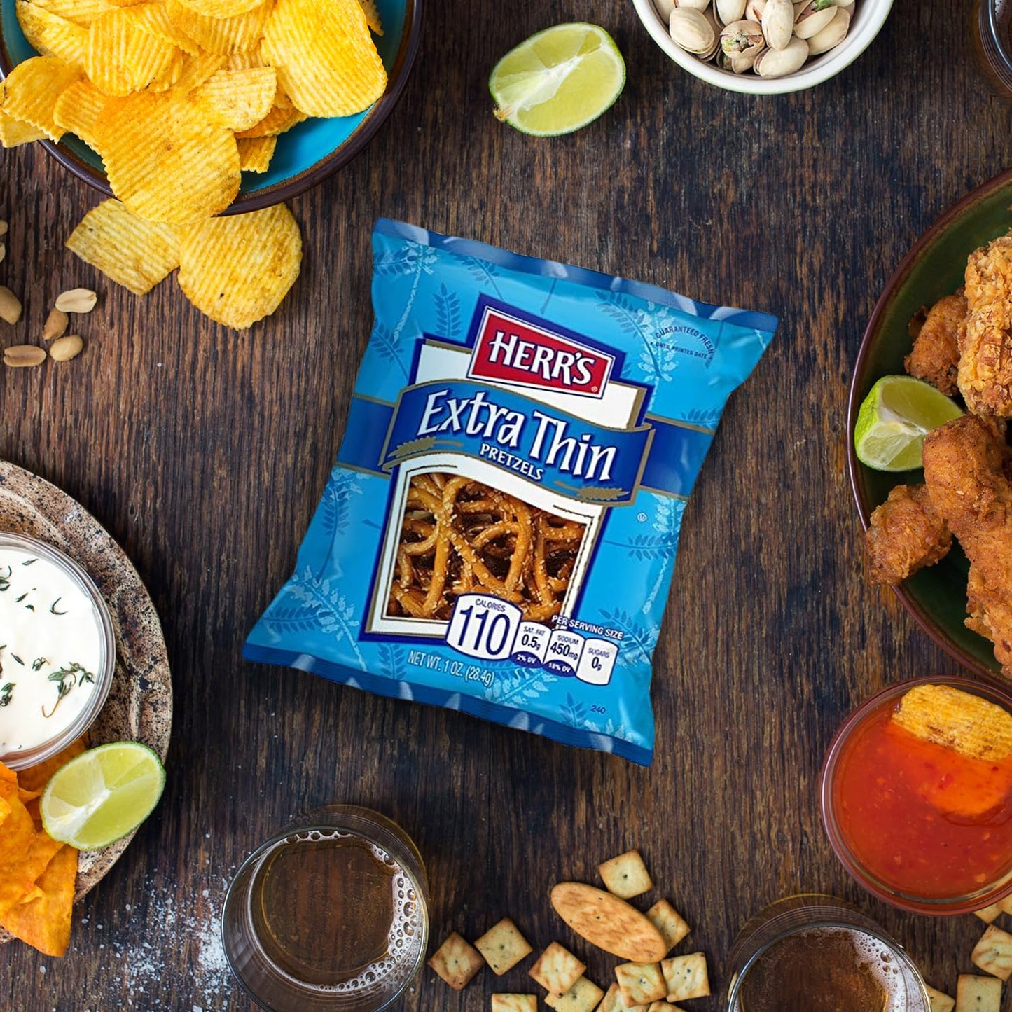 Herr's Extra Thin Pretzels, 1 Ounce (Pack of 36 Bags) - Light and Crispy Pretzels Baked for Maximum Crunch - Perfect for Snacking and Pairing
