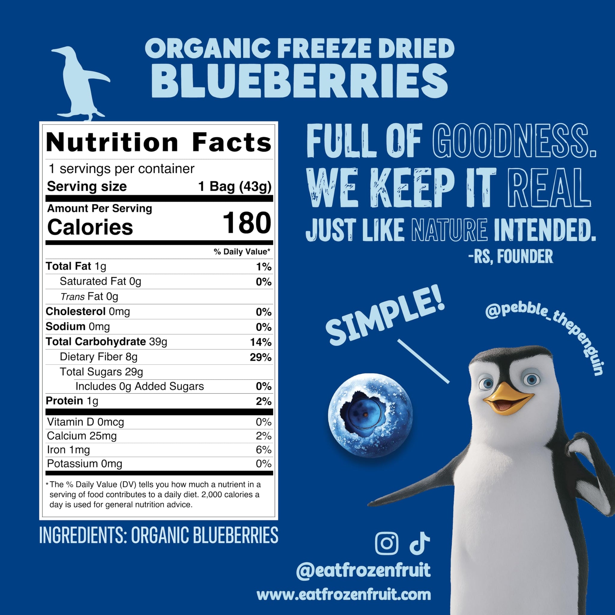 Still Life Organic Freeze-Dried Blueberries, Real Fruit Snack, Single-Ingredient, No Sugar Added, No Preservatives, Healthy Crunchy Snack for Kids