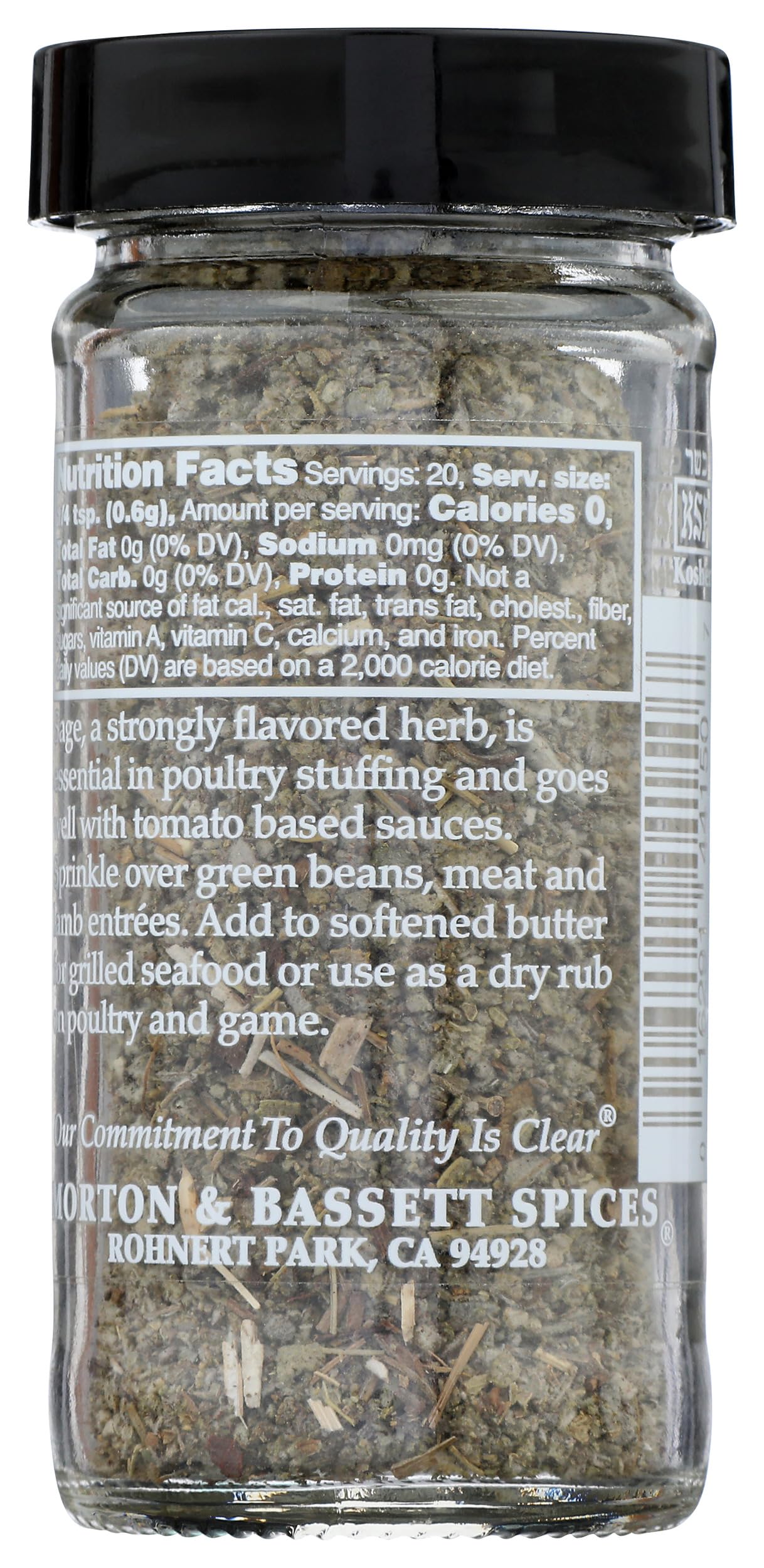 Morton & Bassett Sage, 0.4 oz - Non-GMO, Salt-Free, Aromatic Herb for Stuffing, Roasts & Holiday Dishes