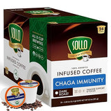SOLLO Infused Mushroom Coffee K-Cups | Dark Roast Coffee with 100% Chaga Extract | Focus & Immune Support | Compatable with All K-Cups Brewers | 24