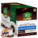 SOLLO Infused Mushroom Coffee K-Cups | Dark Roast Coffee with 100% Chaga Extract | Focus & Immune Support | Compatable with All K-Cups Brewers | 24
