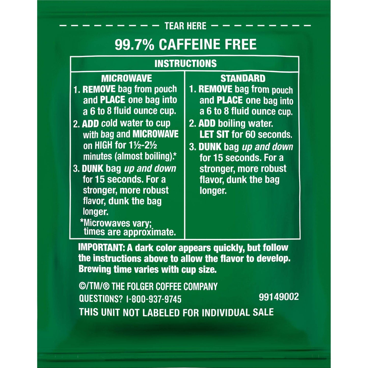 Folgers Coffee Singles Classic Decaf Medium Roast Coffee, 19 Single Serve Coffee Bags