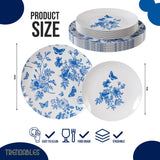 Trendables Disposable Plates For Party Supplies | Blue Floral Plastic Plates For Wedding 40 Pcs - 20 X 8 & 20 X 10 Dinner Plate Sets | Floral Plate