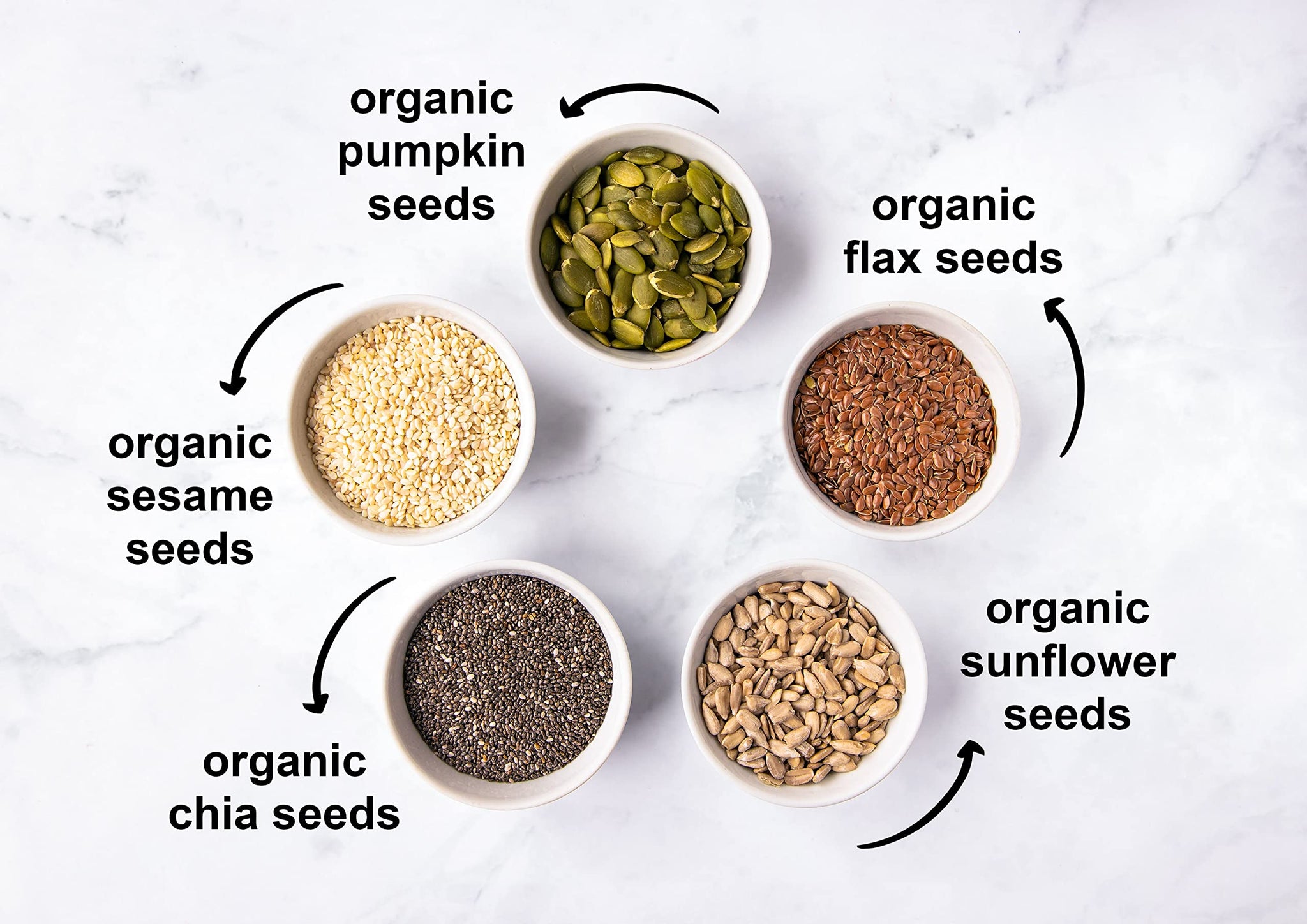 Food to Live Organic Super 5 Seeds Mix, 12 Ounces - A Non-GMO Blend of Flax Seeds, Sesame Seeds, Sunflower Kernels, Pumpkin Kernels, and Chia Seeds