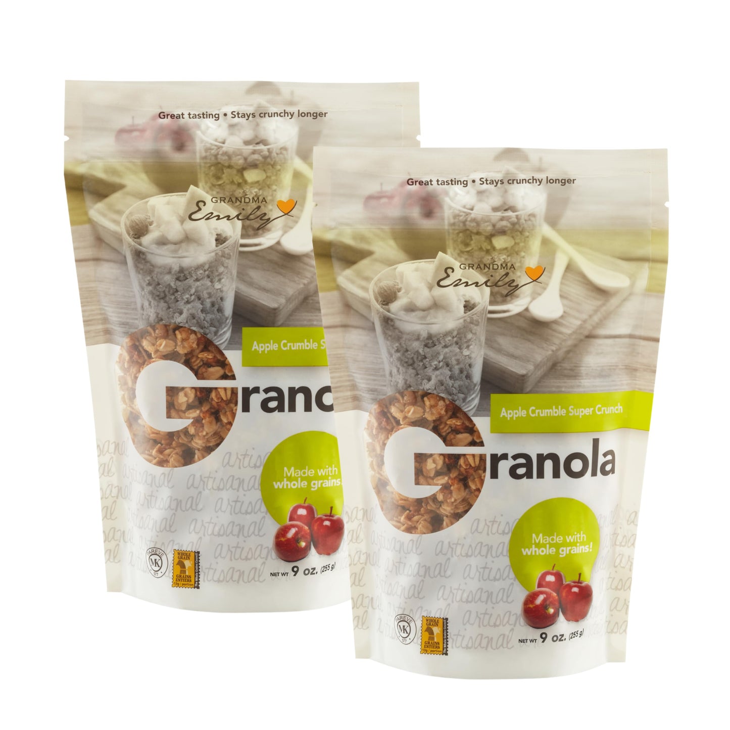 Grandma Emily Apple Crumble Super Crunch Granola Breakfast Cereal Clusters, 9 ounces (Pack of 2)