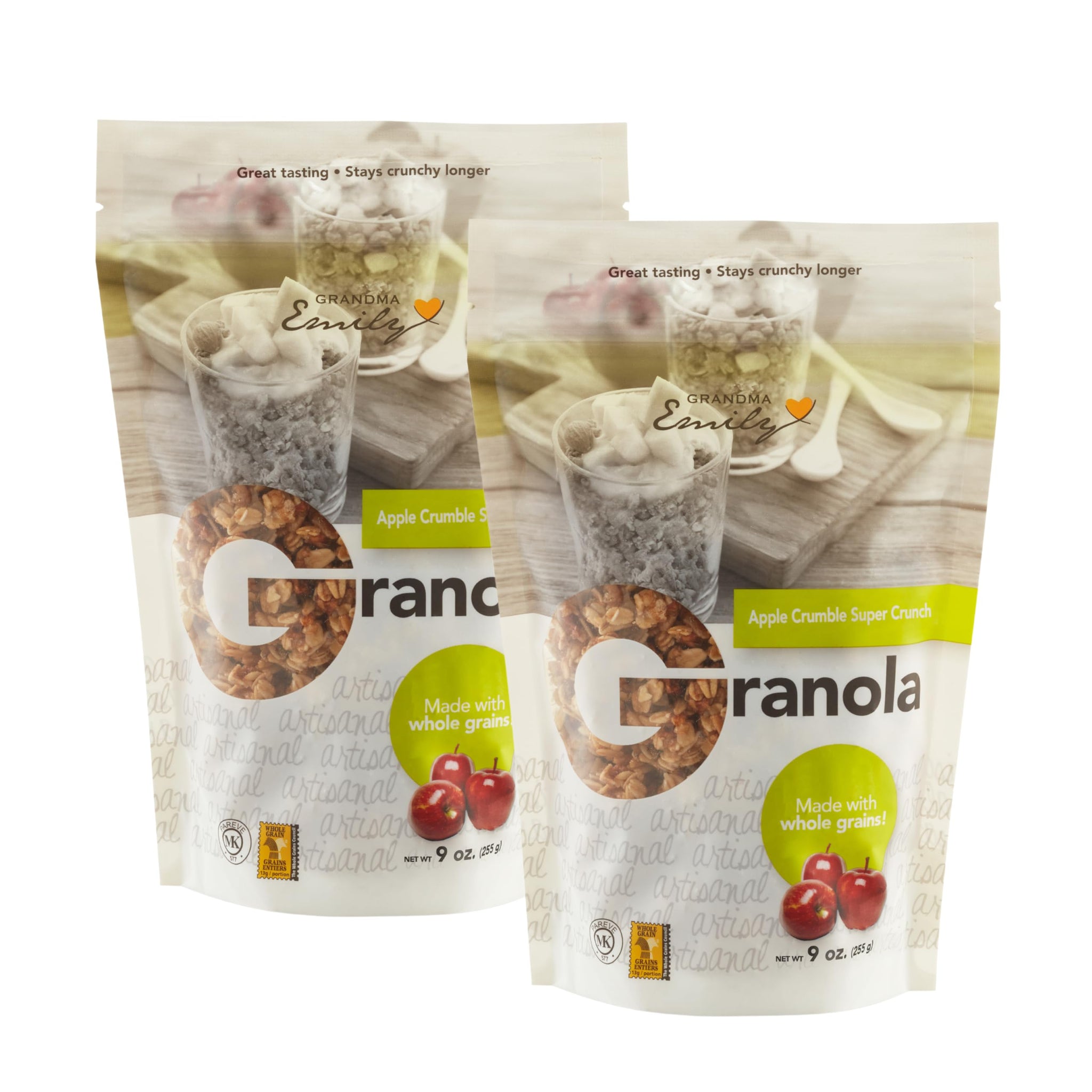 Grandma Emily Apple Crumble Super Crunch Granola Breakfast Cereal Clusters, 9 ounces (Pack of 2)
