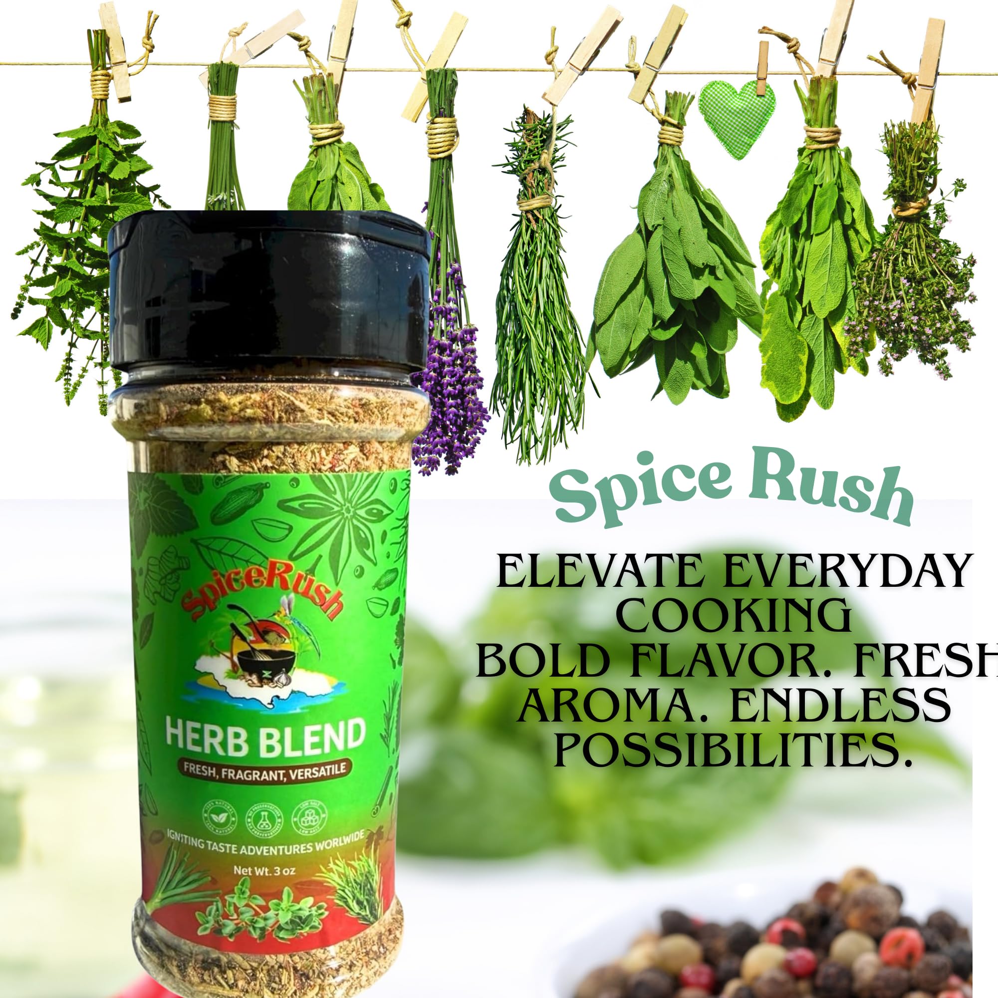 SpiceRush Premium Herb Blend Seasoning - 3 oz | All Natural Dry Seasoning Blend | Mixed Herbs Seasoning with Rosemary, Thyme & Oregano | Flavor Time