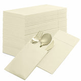 50-Pack Disposable Linen-Feel Dinner Napkins with Built-in Flatware Pocket, CREAM Prefolded Cloth Like Paper Napkins For Dinner, Wedding Or Party