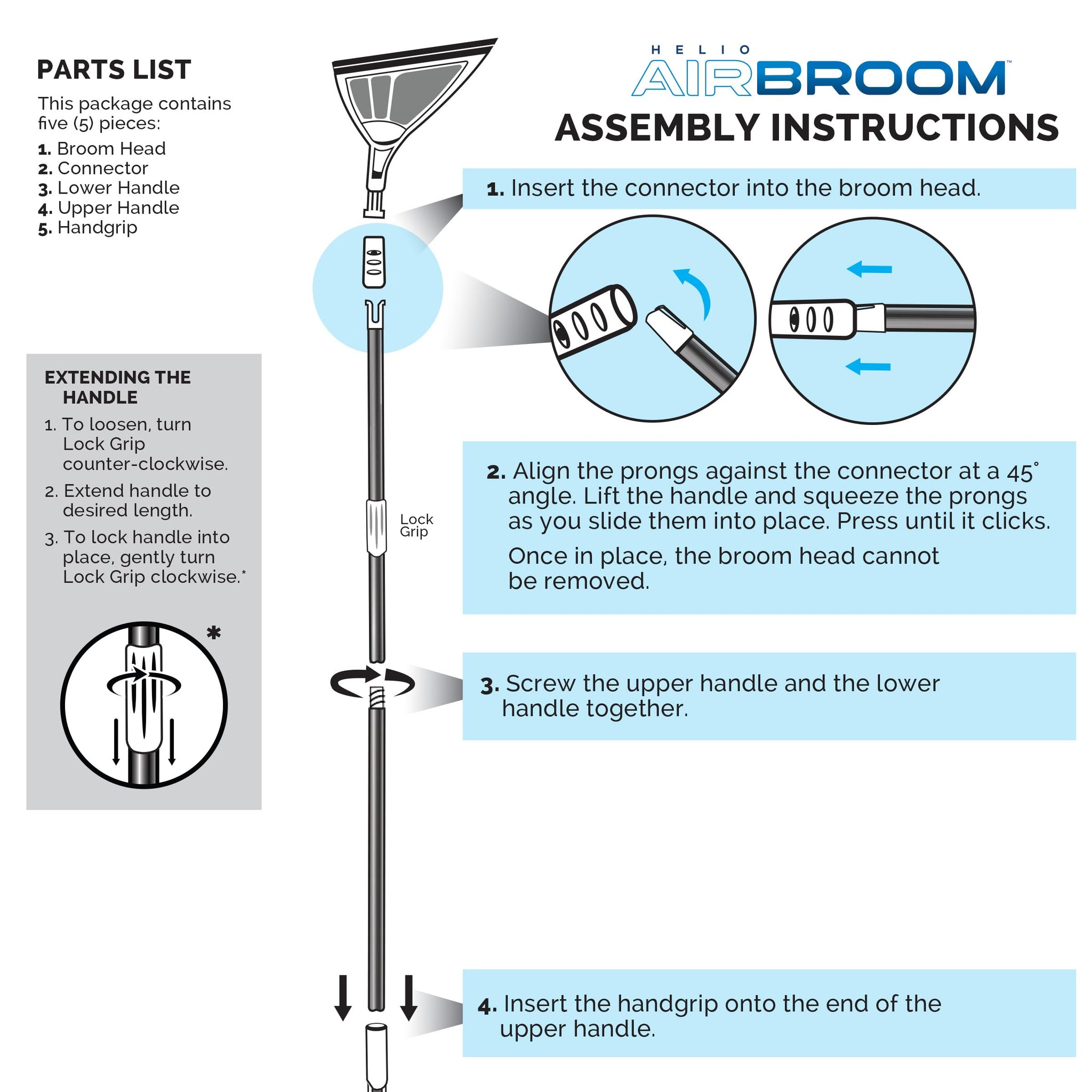 Helio AirBroom 3 Piece Kit All Surface Sweeper and Squeegee for Wet and Dry Cleaning Dust, Dirt, Liquids, Pet Hair, Tile, Hardwood Floors, Carpet