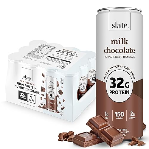 Slate Milk - High Protein Nutrition Shake - Milk Chocolate - 32g Protein, 1g Sugar, 150 Calories, 2g Net Carbs - Lactose Free - No Added Sugar