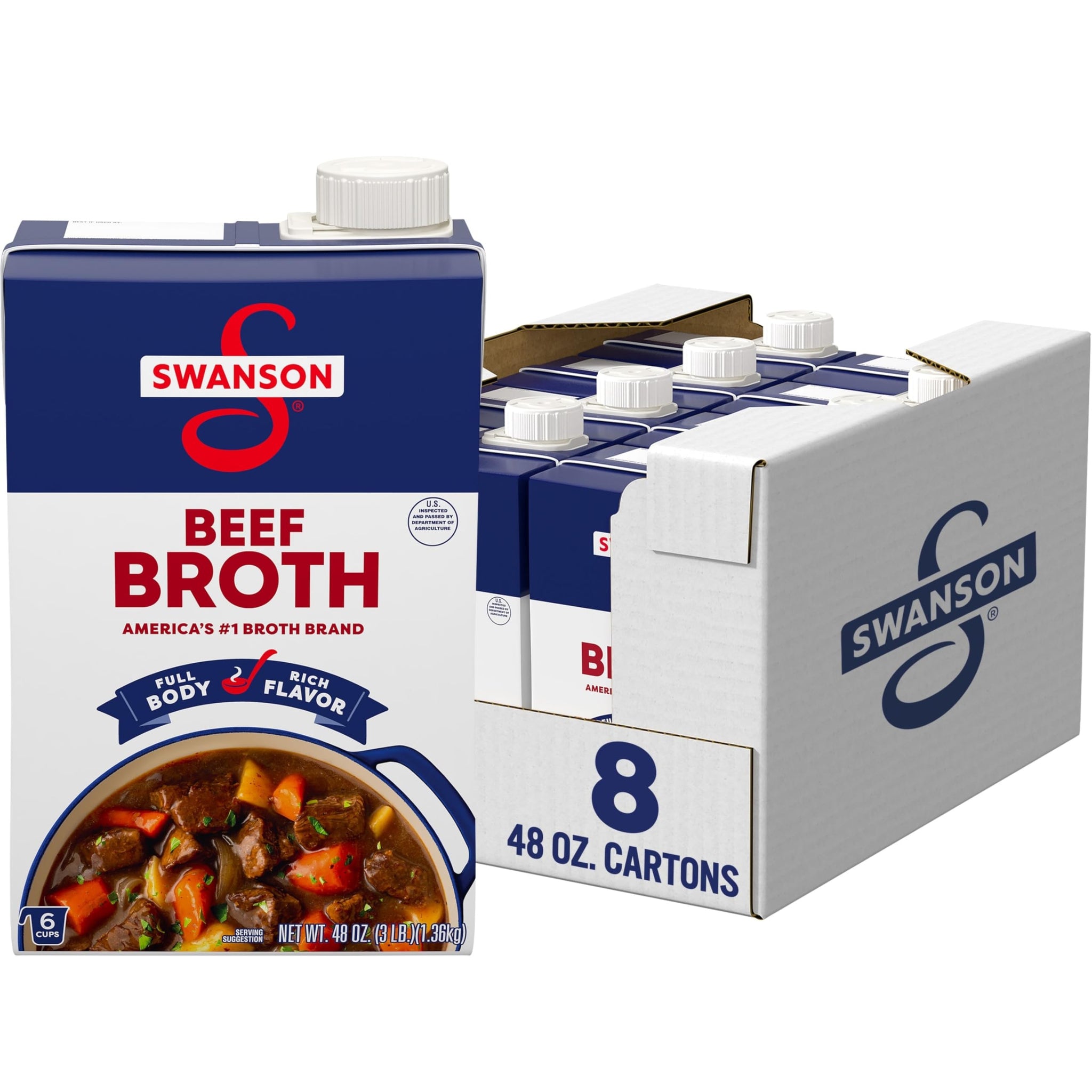 SWANSON S 100% Natural Beef Broth, 48 oz Carton (8 Pack)