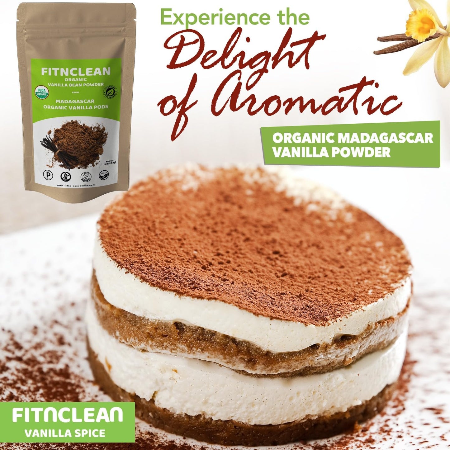 1Lb Organic Madagascar Vanilla Bean Powder. Certified USDA Organic. Ground whole Gourmet Pods by FITNCLEAN VANILLA| Raw Natural Pure Unsweetened No