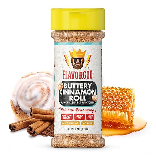 Flavor God Buttery Cinnamon Roll Seasoning Topper Mix, Natural Healthy Blend For Chocolate Donuts, Coffee, Oatmeal, Pancakes, Sandwiches, Fruit, Ice