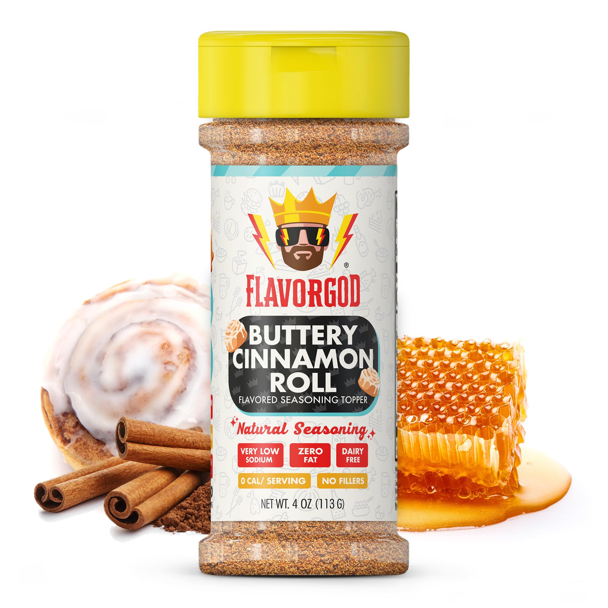 Flavor God Buttery Cinnamon Roll Seasoning Topper Mix, Natural Healthy Blend For Chocolate Donuts, Coffee, Oatmeal, Pancakes, Sandwiches, Fruit, Ice