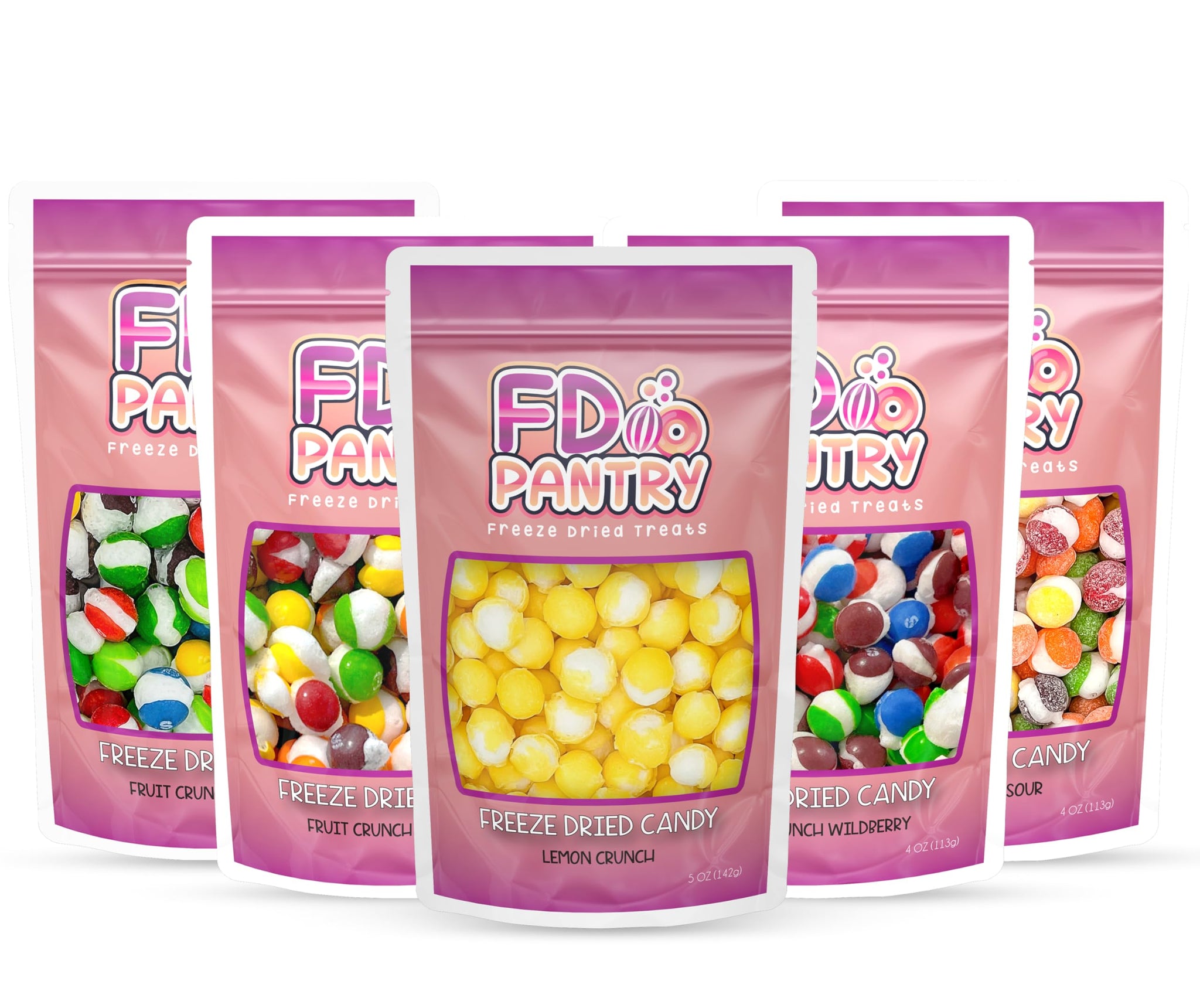 Freeze Dried Candy Variety Pack, Fruit Crunch, 4 oz (5 Pack), Original, Wildberry, Sour, Tropical, Lemon, Assorted Combo, Gift Bag
