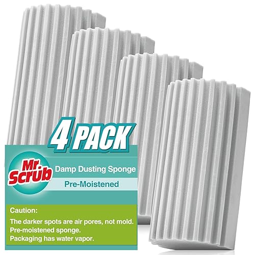 4 Pack Damp Dusting Sponge Duster, Grey Dust Cleaning Sponge, Reusable Household Cleaning Sponge Tool for Blinds, floorboards, Fan Blades, Vents