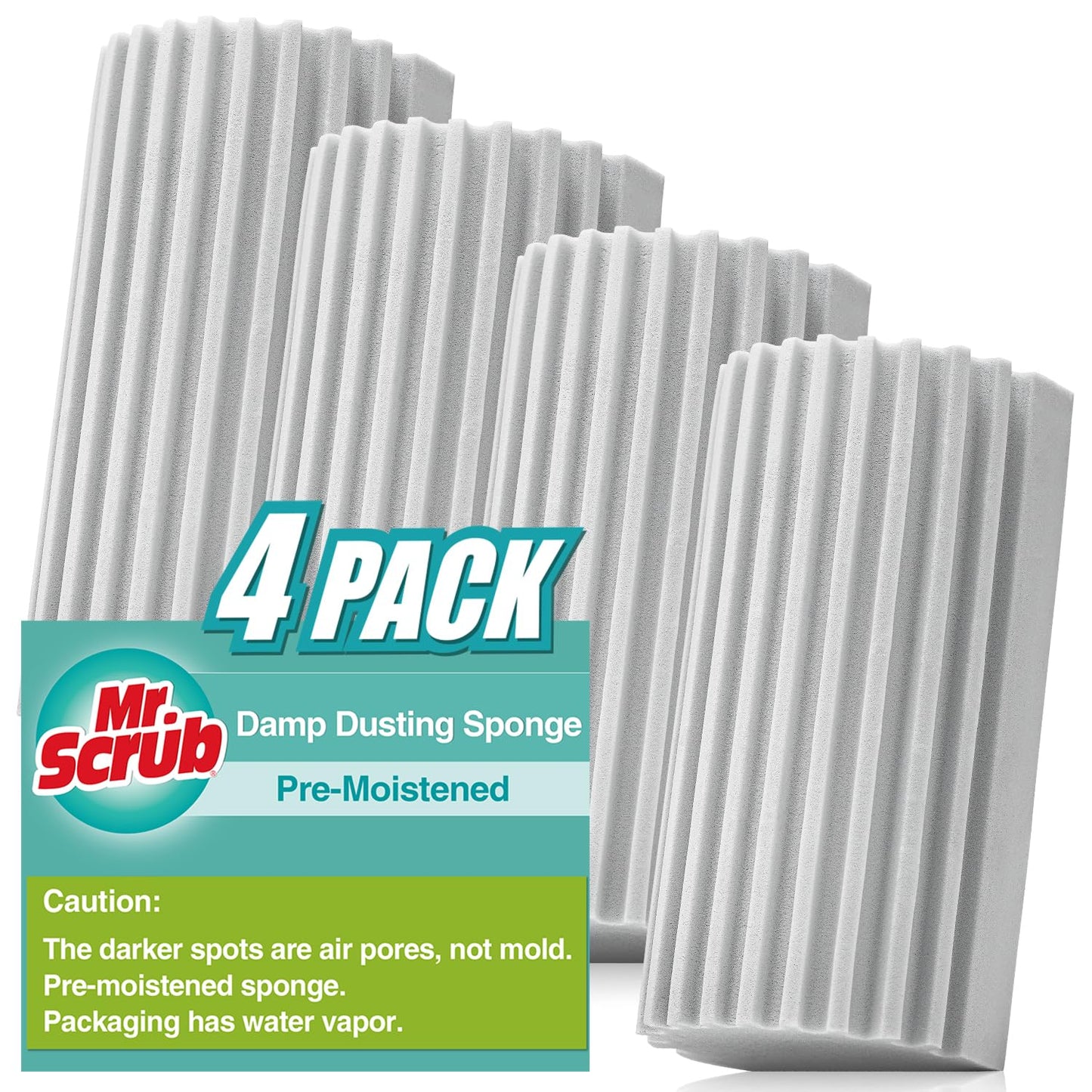 4 Pack Damp Dusting Sponge Duster, Grey Dust Cleaning Sponge, Reusable Household Cleaning Sponge Tool for Blinds, floorboards, Fan Blades, Vents