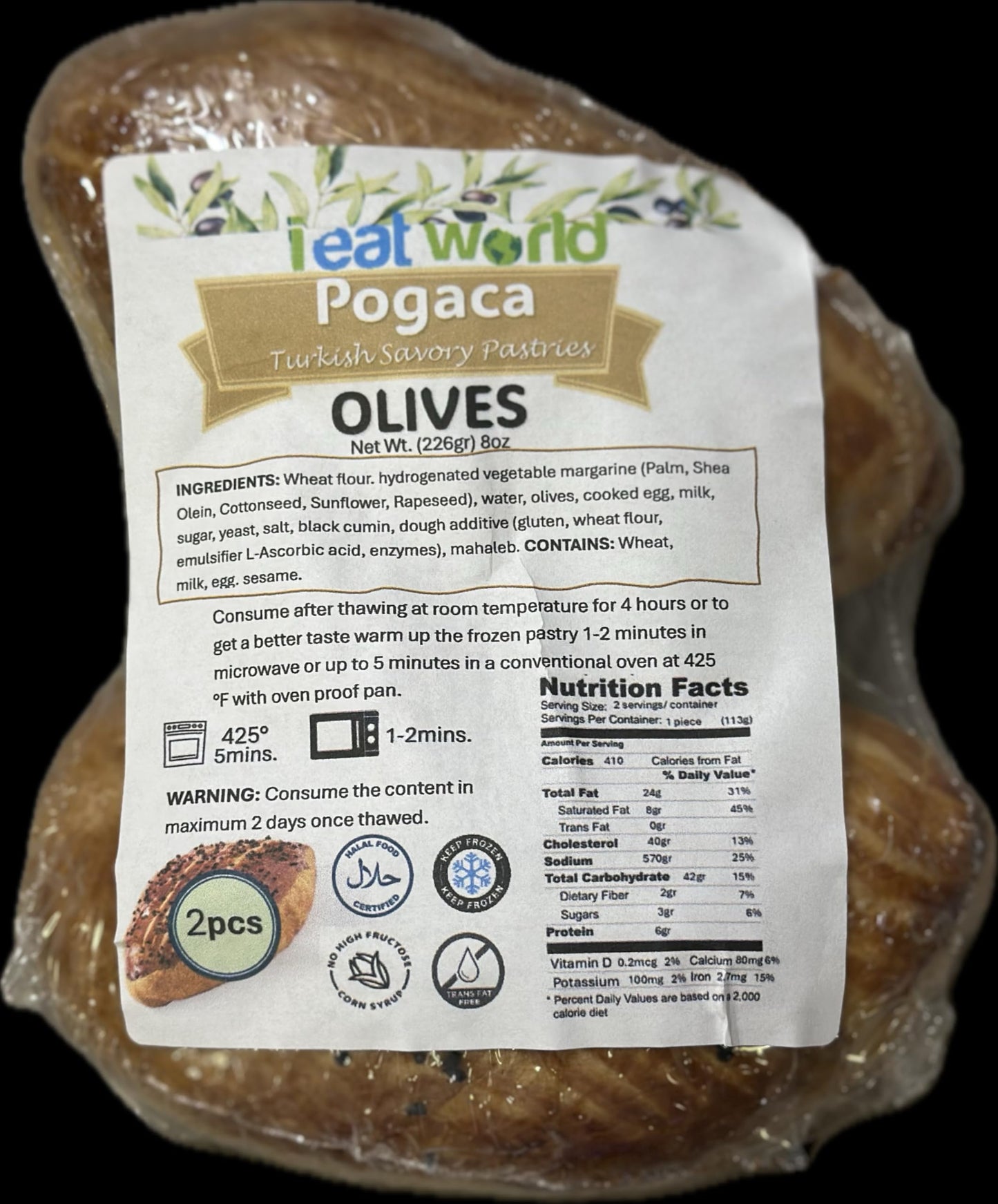 IEATWORLD Turkish Bakery - Pogaca - Acma - Mozzarella - Olives - Feta Cheese - Potato 2 Pack Packages (2 Pack, Olives)