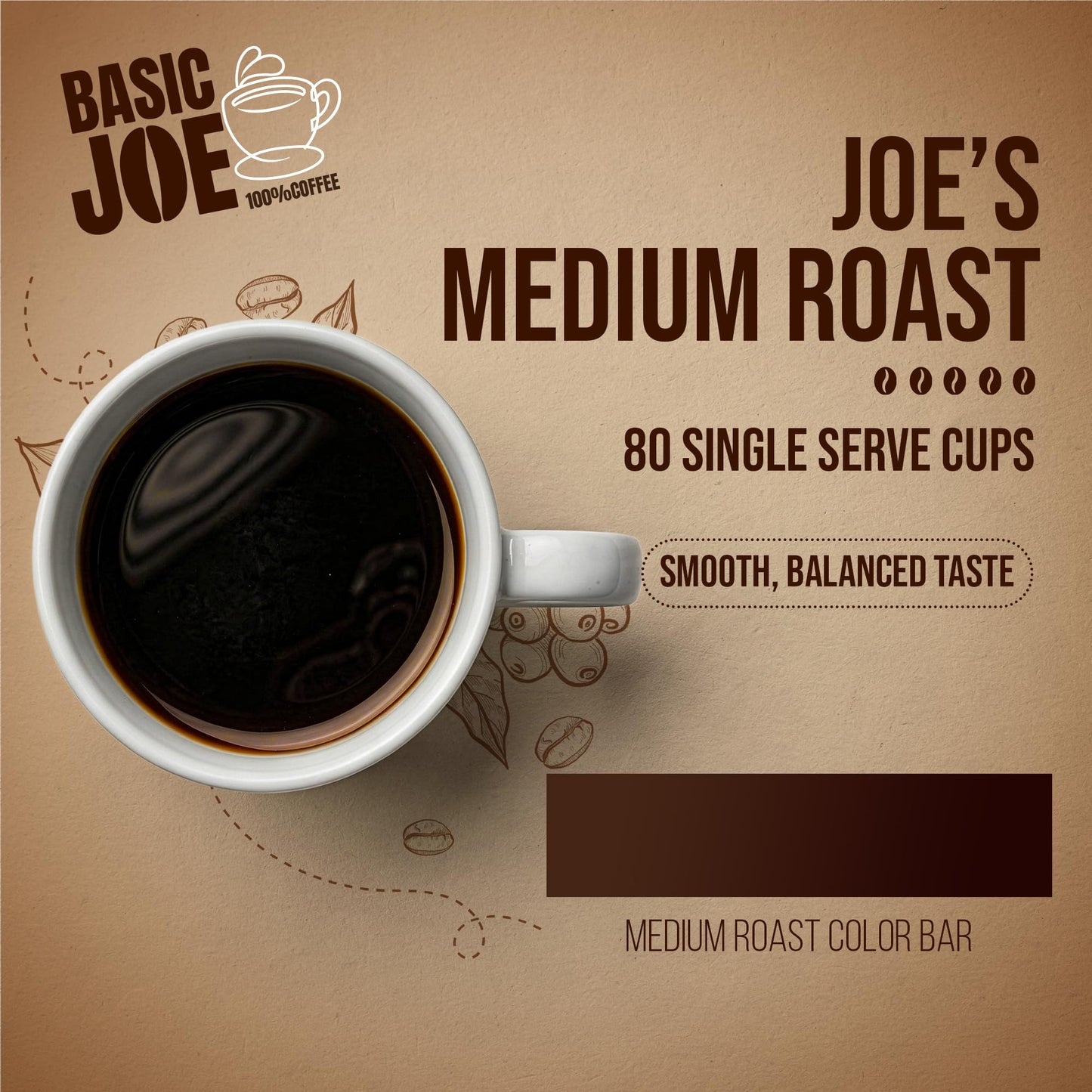 Basic Joe Medium Roast Coffee Pods - 80 Count | Single Serve K-Cup Compatible Pods | 100% Arabica | Balanced Everyday Roast | Made in USA
