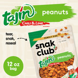 Snak Club Tajin Peanuts, Roasted Nuts with Chili and Lime Seasoning, Mild, 12 oz Resealable Bag