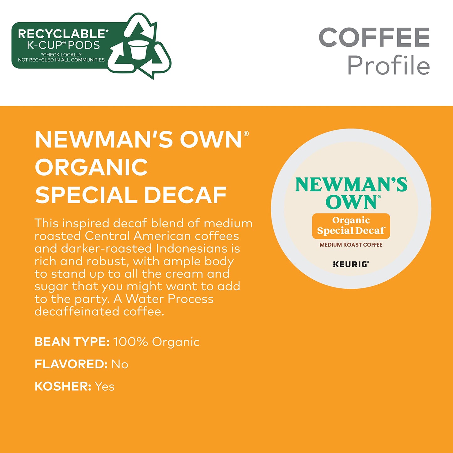 Newman's Own Organics Special Blend Decaf, Single-Serve Keurig K-Cup Pods, Medium Roast Coffee, 24 Count
