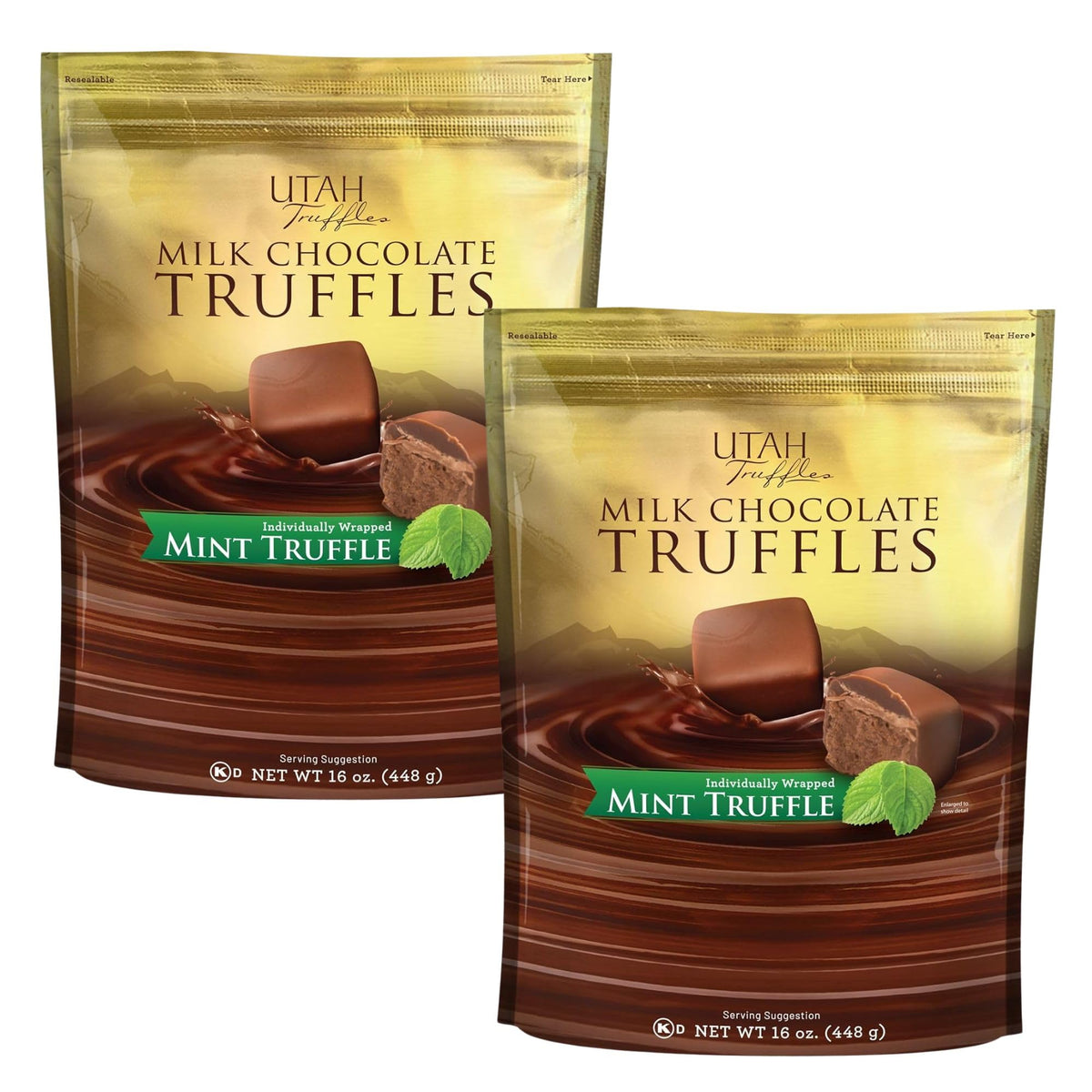 Utah Truffles Belgian Milk Chocolate Mint Individually Wrapped Pouch, Naturally Gluten Free, Gourmet Smooth Creamy Natural Truffle, 16 oz (Pack of 2)