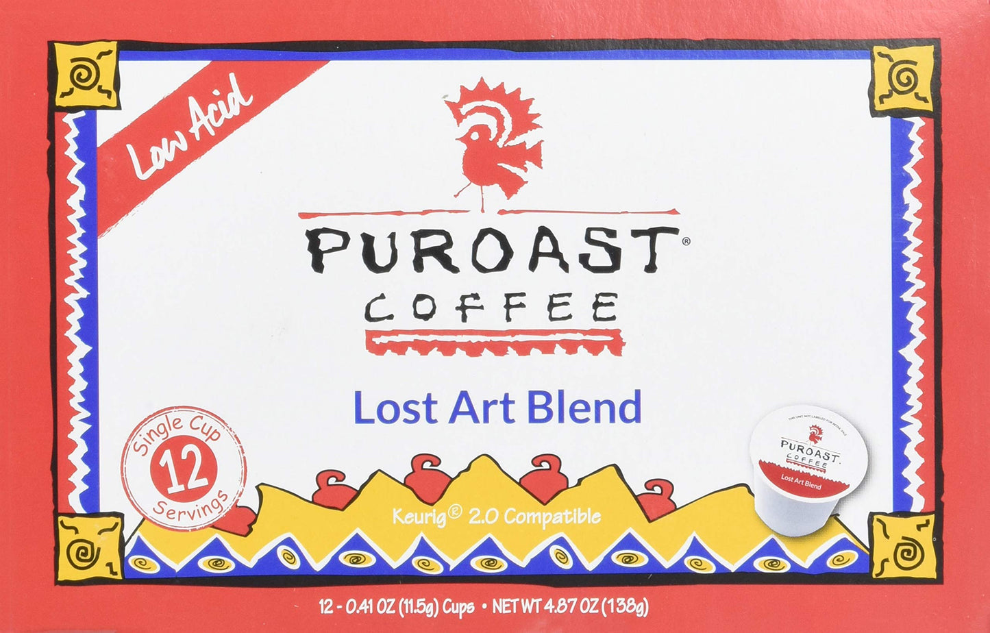 Puroast Low Acid Coffee| Lost Art Single Serve Pods | Medium Roast | High Antioxidants & High pH |No Bitter Aftertaste | Reduced Heartburn & GERD