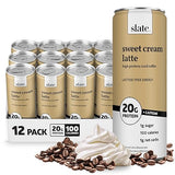 Slate Milk - High Protein Iced Coffee - Sweet Cream Latte - 175mg Caffeine, Lactose Free Energy - 20g Protein, 1g Sugar, 100 Calories, 1g Net Carbs