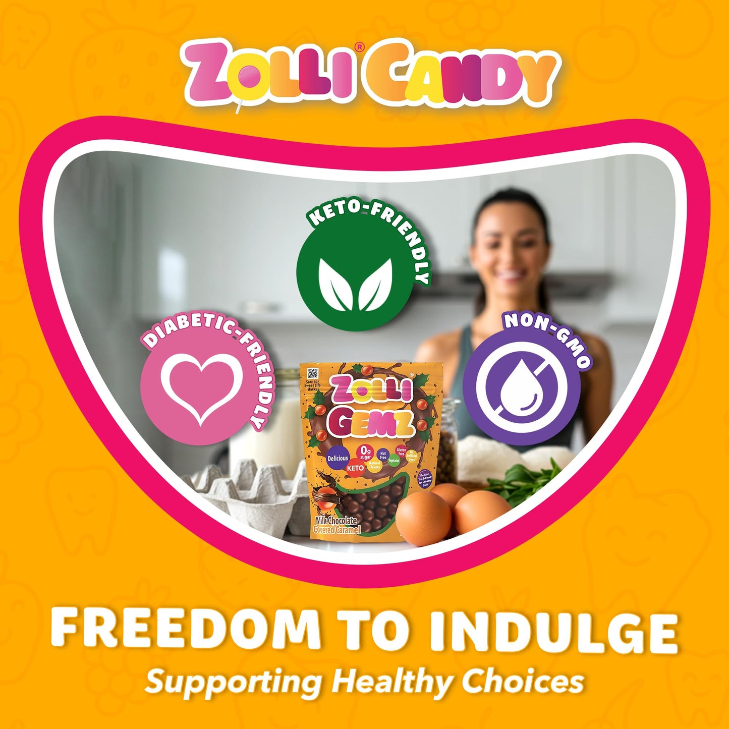 Zolli Gemz Caramel in Milk Chocolate, Sugar-Free Candy, Keto & Diabetic-Friendly Healthy Candy, Dentist-Approved Treats for Kids, 3 oz