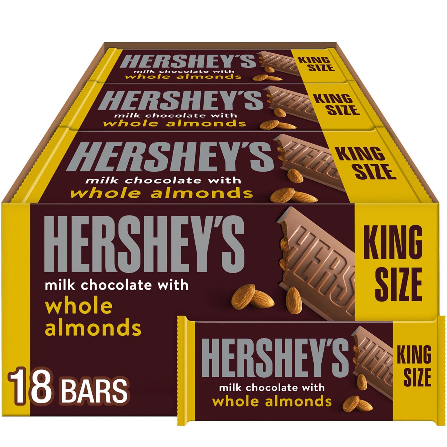 HERSHEY'S Milk Chocolate with Whole Almonds Candy Bars, 2.6 oz (18 Count)