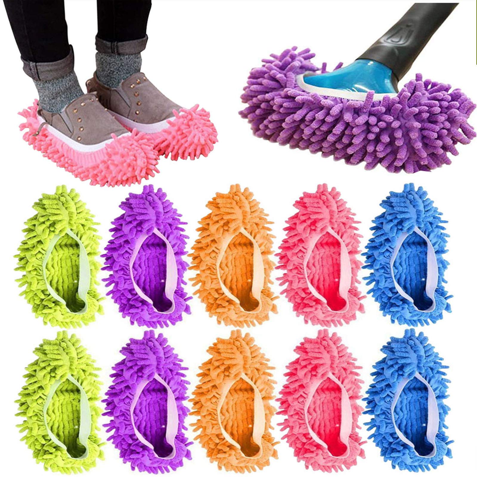 10Pcs Mop Slippers for Floor Cleaning Washable Shoes Cover Soft Microfiber Dust Mops Mop Socks Reusable for Women Men Kids Foot Dust Hair Cleaners