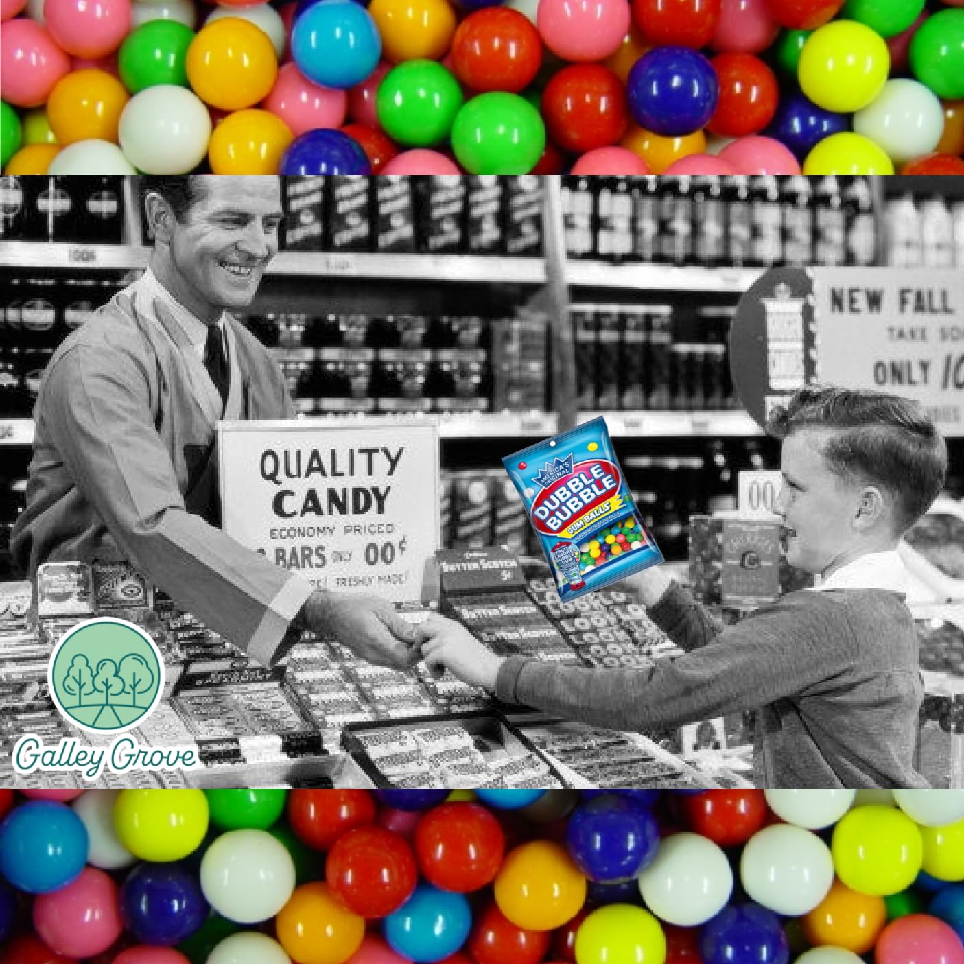 Dubble Bubble Mini Gumball Machine Refills 4.4 oz Bag (2-Pack), 1/2 inch 13mm Assorted Fruit Flavor Bubble Gum, With Galley Grove Sugar-Free Breath
