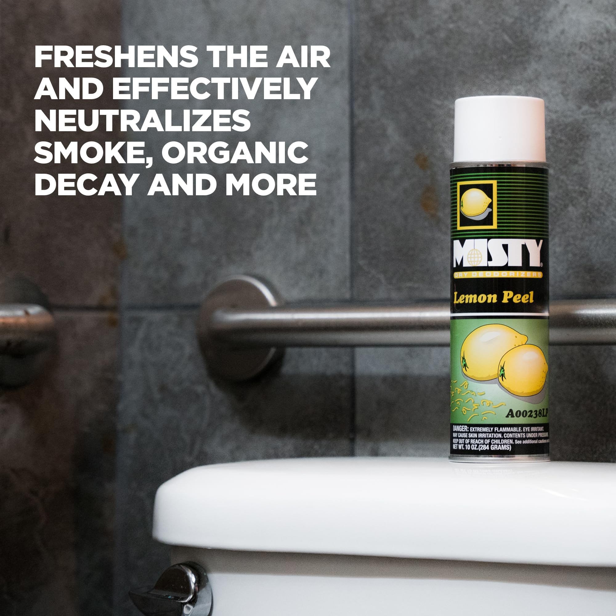Misty Air Freshening Deodorizing Spray - Lemon Peel - 10 oz (Case of 12) - 1001842 - Premium Odor Neutralizer for Smoke, Organic Decay, and Other