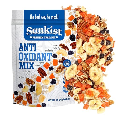 Sunkist® Antioxidant Trail Mix - Fruit, Nut and Seeds, Low Sodium, Gluten Free Snack with Papaya, Banana Chips, Pecans, Walnuts, Blueberries