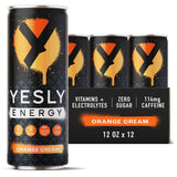 Yesly Energy Drink, Orange Cream, Naturally Flavored Sparkling Energy Drink With Electrolytes, Magnesium, Potassium, Vitamin C, B6 & B12, Natural
